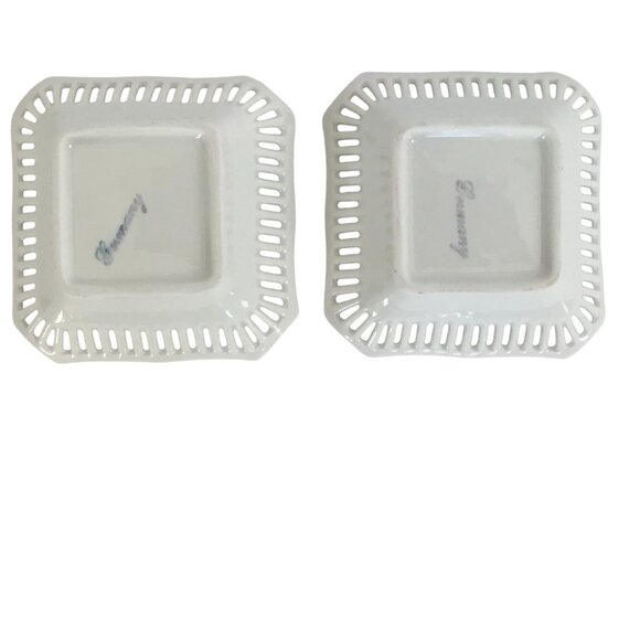 VTG (2) German Porcelain Reticulated Lattice Trinket Dish Romantic Scene Floral - Picture 12 of 12